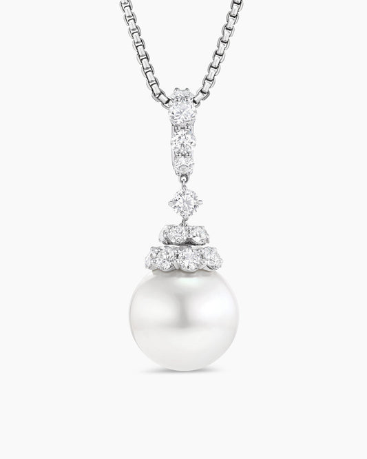 David Yurman Floating Diamonds and South Sea White Pearl Pendant in White Gold David Yurman High Jewelry