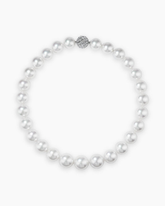 David Yurman Floating Diamonds and South Sea White Pearl Necklace in White Gold David Yurman High Jewelry