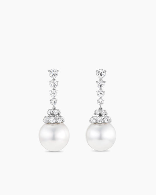 David Yurman Floating Diamonds and Pearl Drop Earrings David Yurman High Jewelry