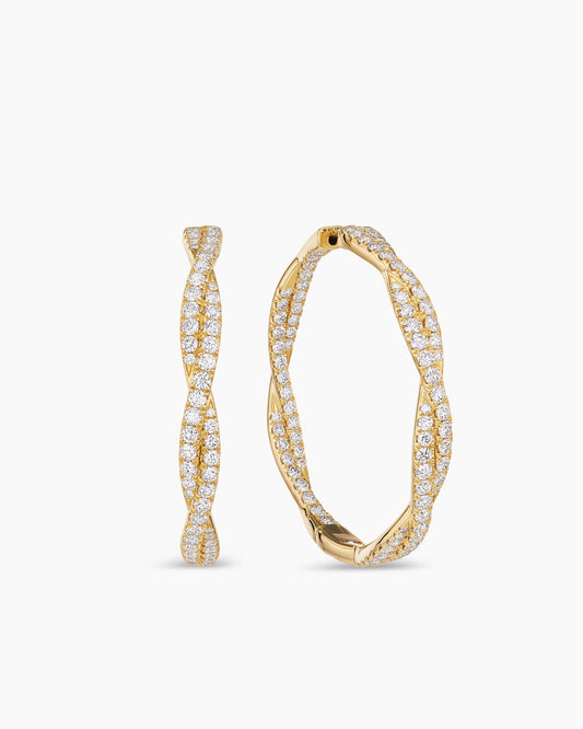 David Yurman Floating Diamonds Hoop Earrings in Yellow Gold David Yurman High Jewelry