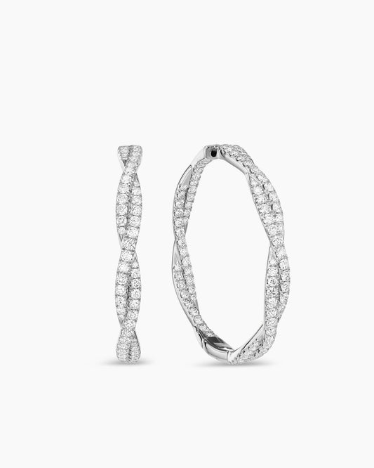 David Yurman Floating Diamonds Hoop Earrings in White Gold David Yurman High Jewelry