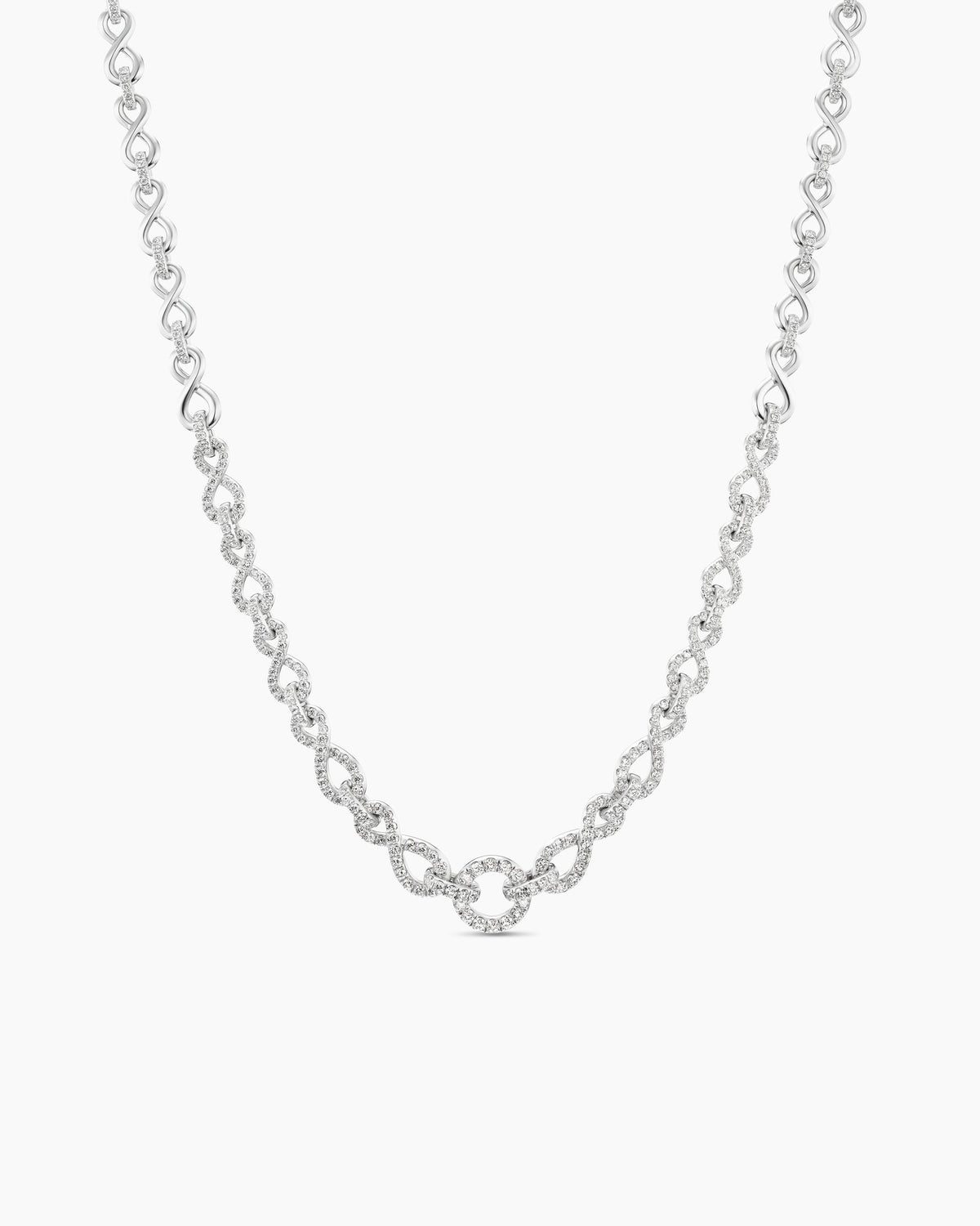 David Yurman Pavé Continuance Chain Necklace in White Gold with Diamonds David Yurman High Jewelry