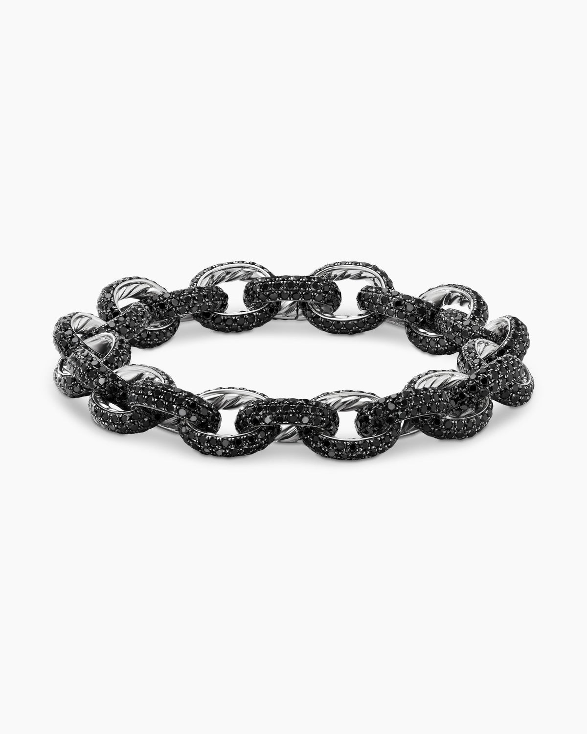 David Yurman Pavé Link Chain Bracelet in White Gold with Black Diamonds David Yurman High Jewelry