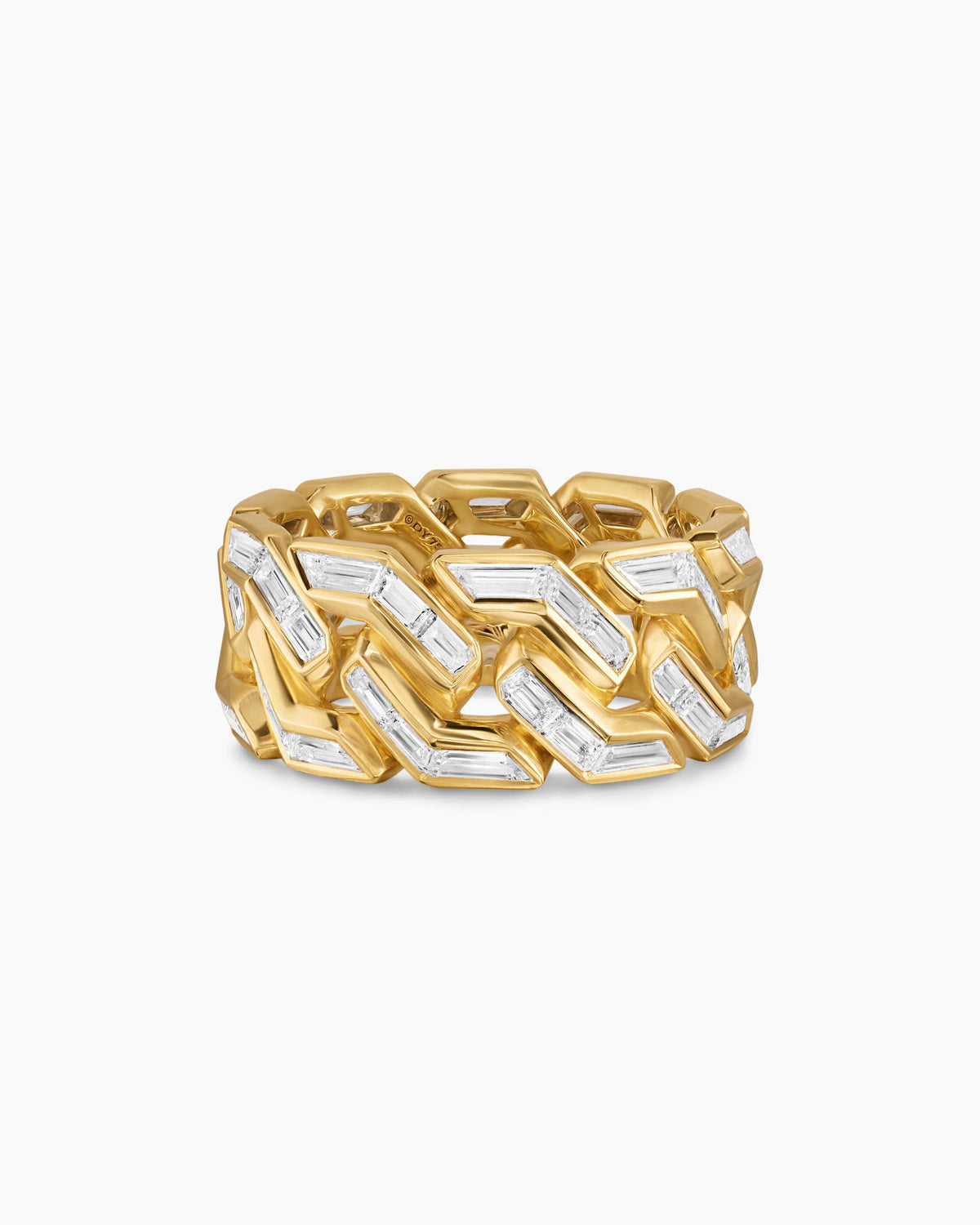 David Yurman Angular Curb Chain Ring in Yellow Gold with Diamonds David Yurman High Jewelry