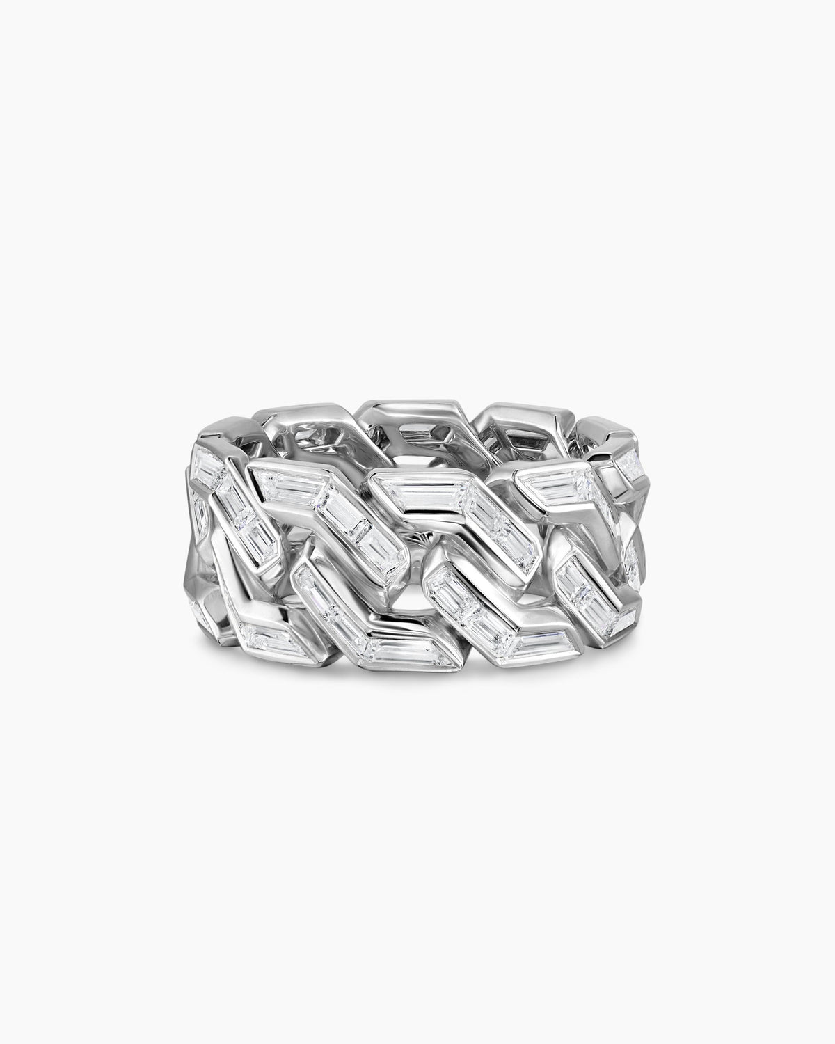 David Yurman Angular Curb Chain Ring in Platinum with Diamonds David Yurman High Jewelry