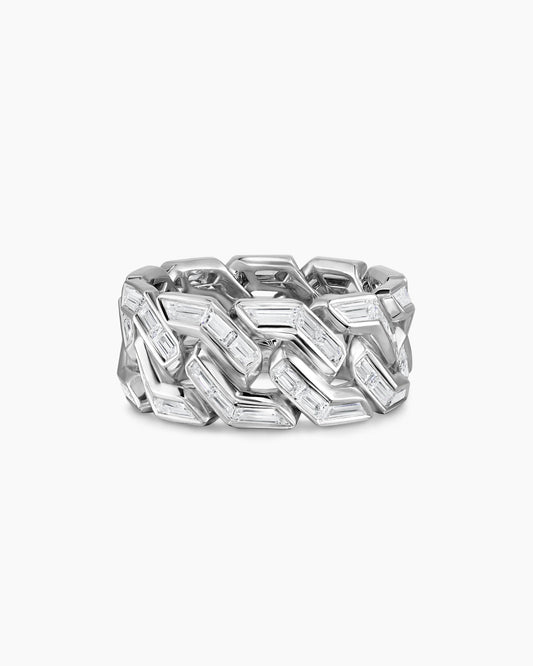 David Yurman Angular Curb Chain Ring in Platinum with Diamonds David Yurman High Jewelry