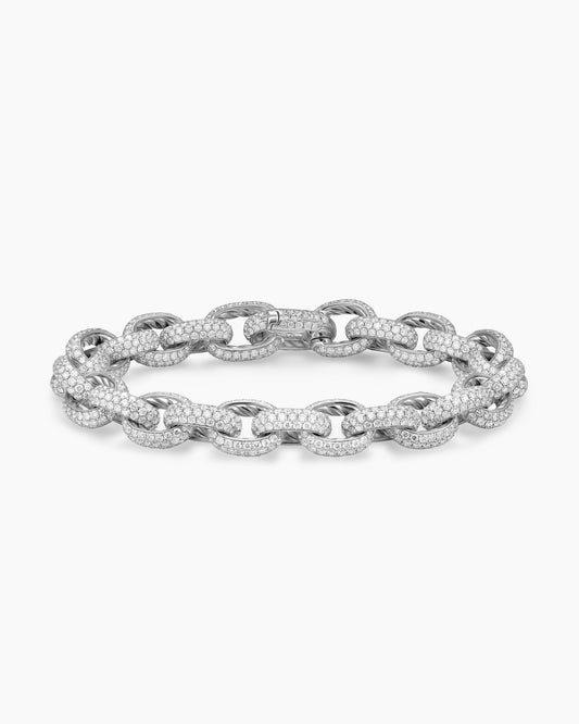 David Yurman Pavé Oval Chain Bracelet in White Gold with Diamonds David Yurman High Jewelry