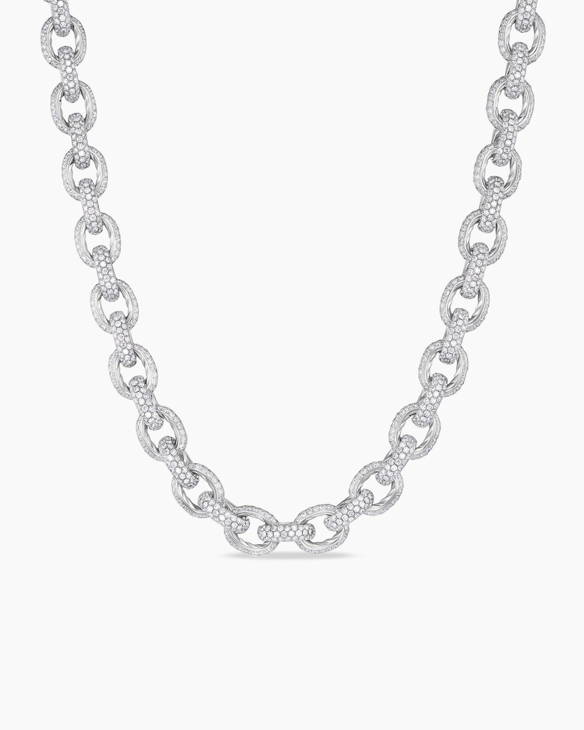 David Yurman Pavé Oval Link Necklace in White Gold with Diamonds David Yurman High Jewelry