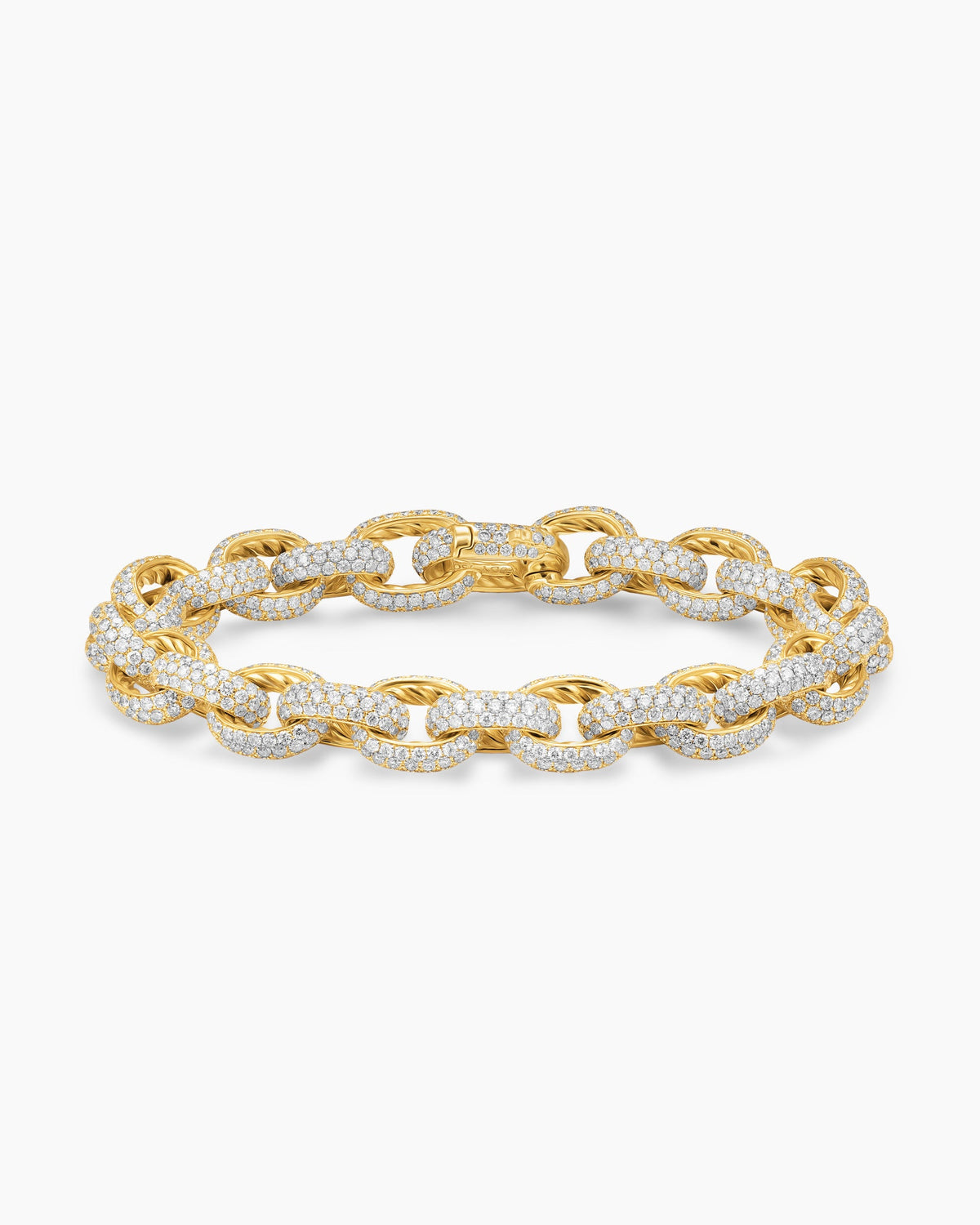 David Yurman Pavé Oval Chain Bracelet in Yellow Gold with Diamonds David Yurman High Jewelry