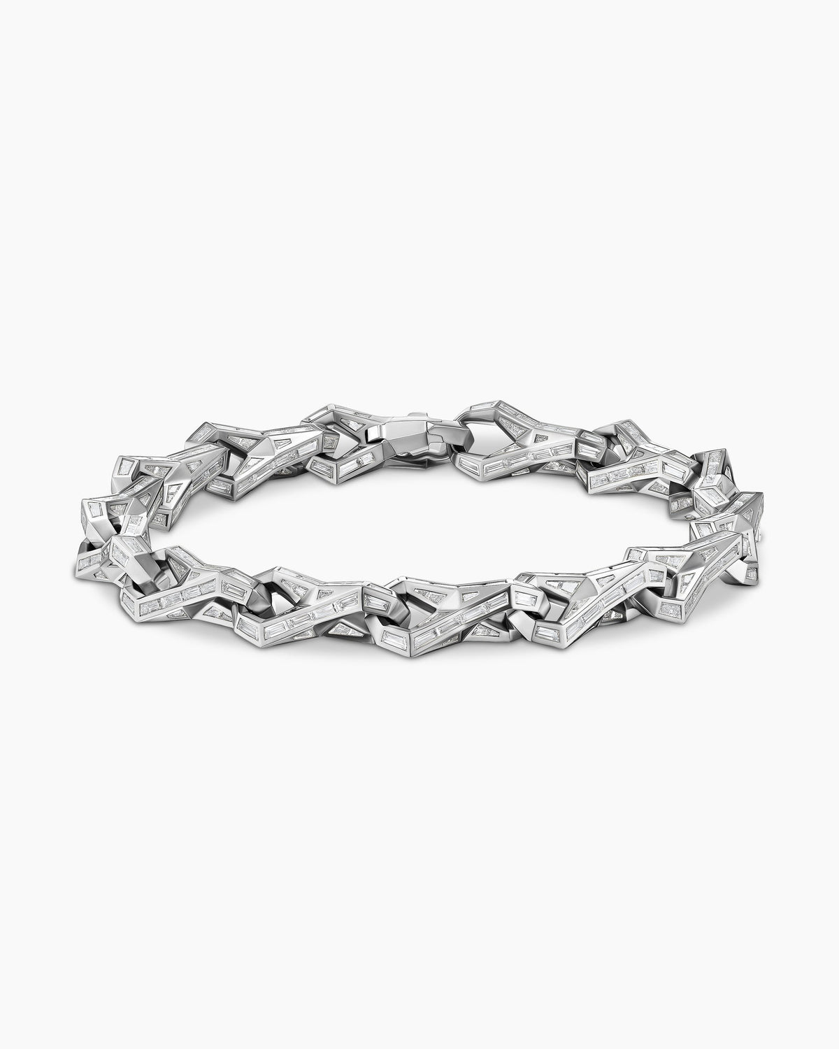David Yurman Faceted Chain Link Bracelet in Platinum with Diamonds David Yurman High Jewelry